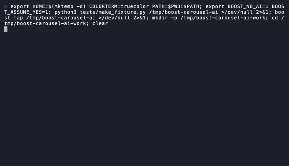 Terminal recording: boost distill tdd-workflow commit-messages -o safe-tdd merges both skills into one deduplicated SKILL.md file, using the offline heuristic merge; cat then shows the merged result with rules from both sources kept and duplicates dropped.