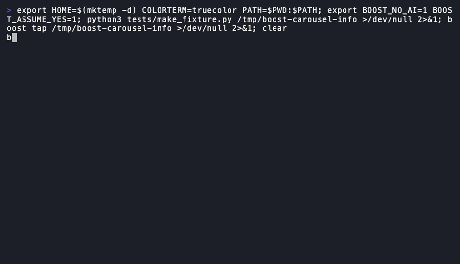 Terminal recording: boost explain tdd-workflow prints a plain-English description, an outline, and the skill's key always/never rules, using boost's offline heuristic fallback since no AI key is set.