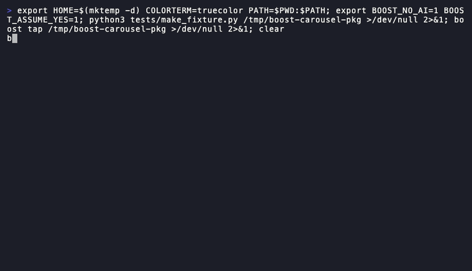 Terminal recording: boost install jira-integration copies the skill into the canonical store, links it into claude-code, windsurf, and cursor, updates the lock file, and reports a quality score of 90/100; boost list then shows it installed.